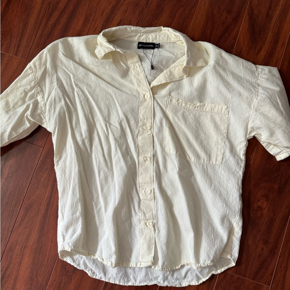 PrettyLittleThing Cream Button Down Shirt Top
